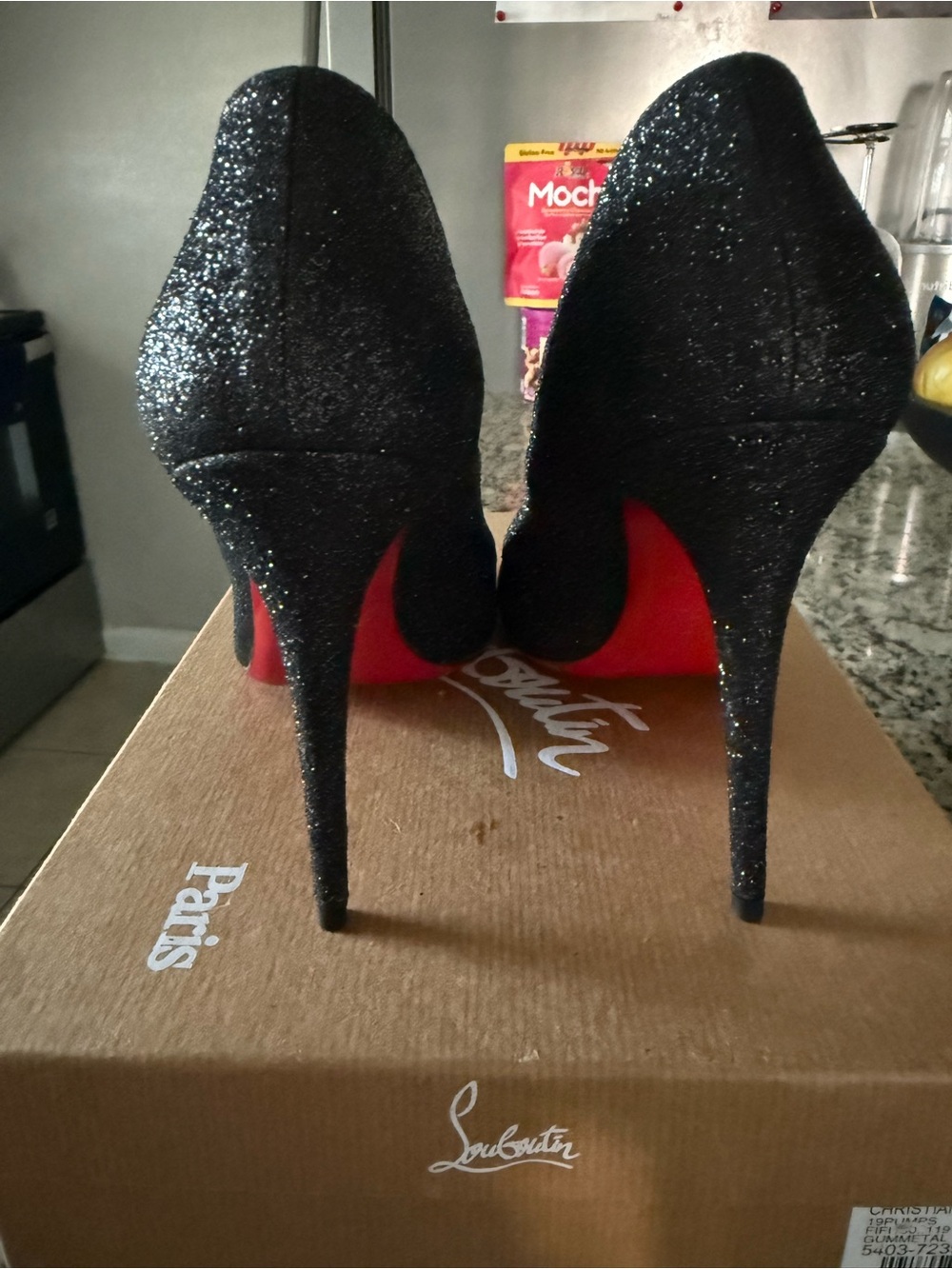Christian Louboutin Black Glitter Stiletto Heels with Red Soles